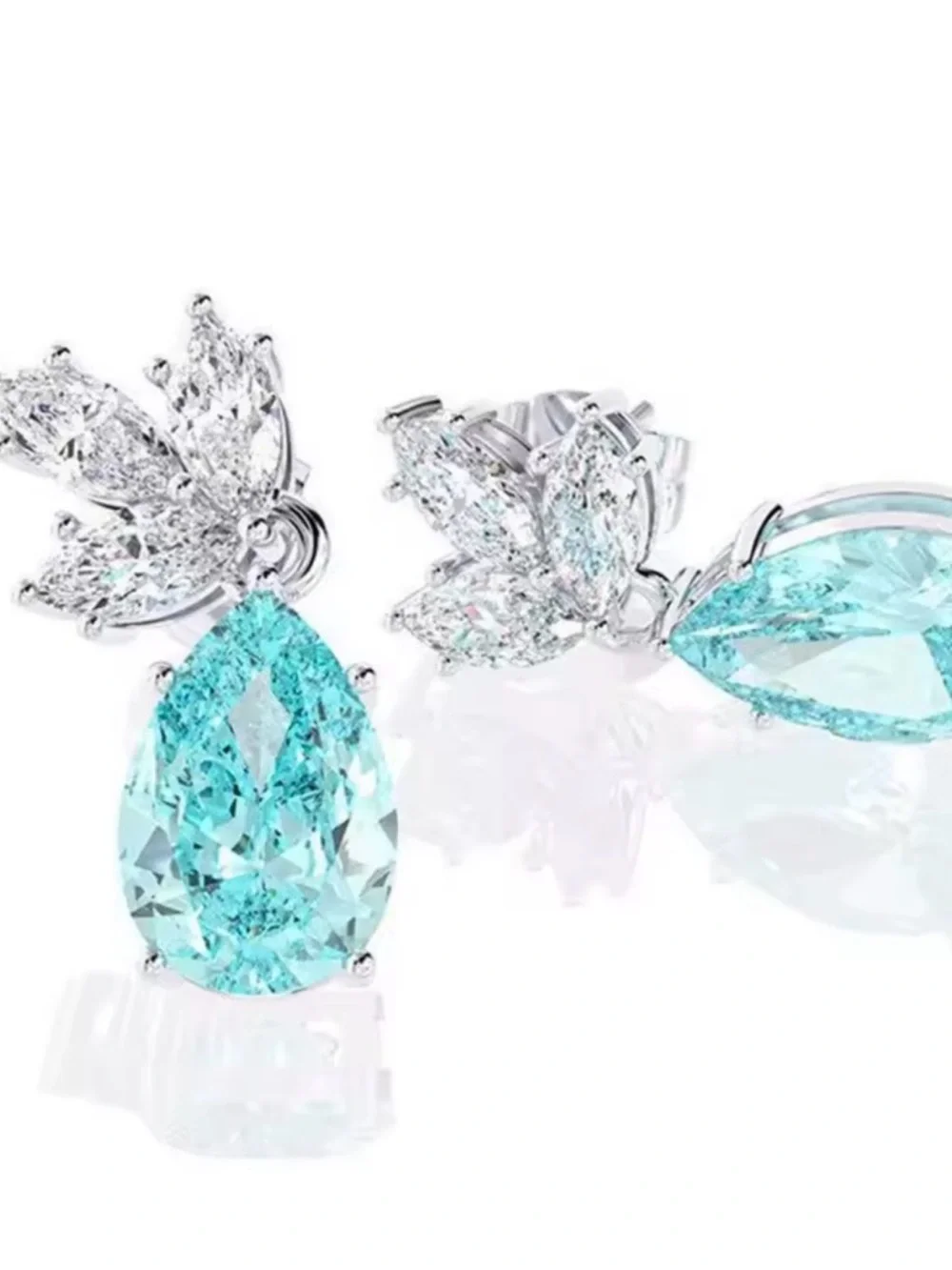 NEW Elegant Blue Pear Teardrop CZ Drop Earrings